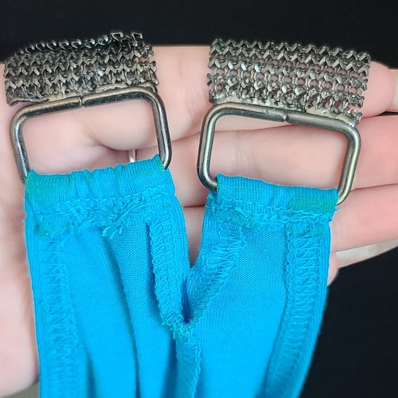 Vintage Candies Two Piece Top and Mini Skirt Set Teal and Black Metal Strap - Picture 12 of 12